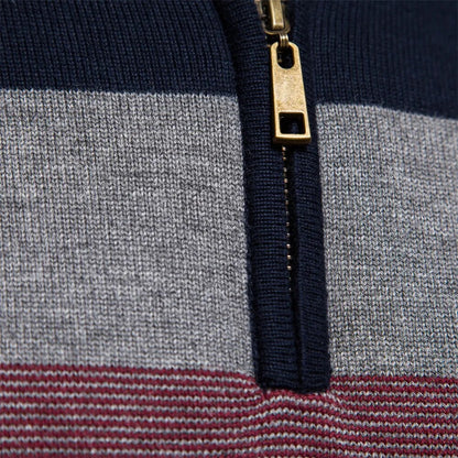 Pull homme zippé color-block présenté à plat