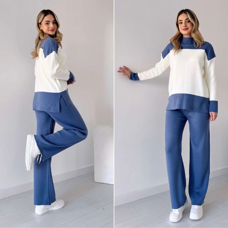 Pull ample color-block pour femme, vue de trois-quarts