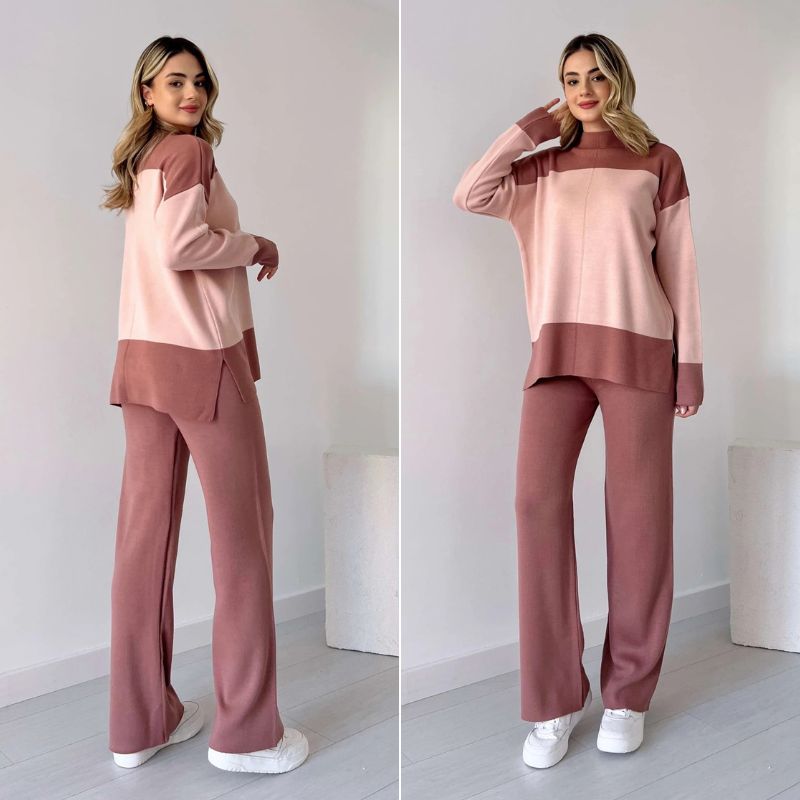 Détail du motif color-block et des finitions du pull femme