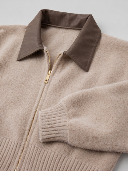 gilet en maille à zip pour femme, détail du col
