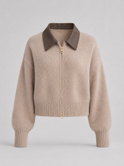 gilet en maille à zip pour femme, porté avec un jean