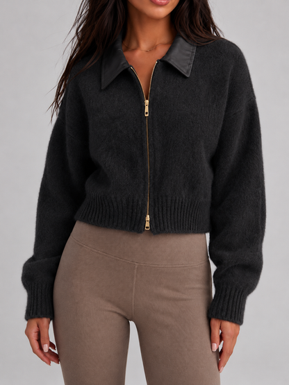 gilet en maille à zip pour femme, vue de profil