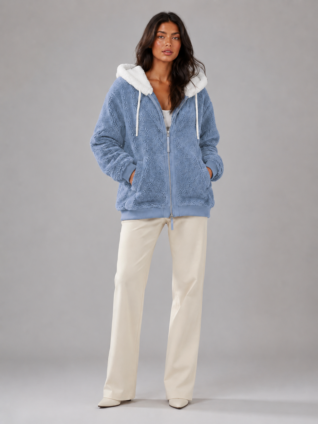 Veste matelassée pour femme à capuchon sherpa, poche latérale