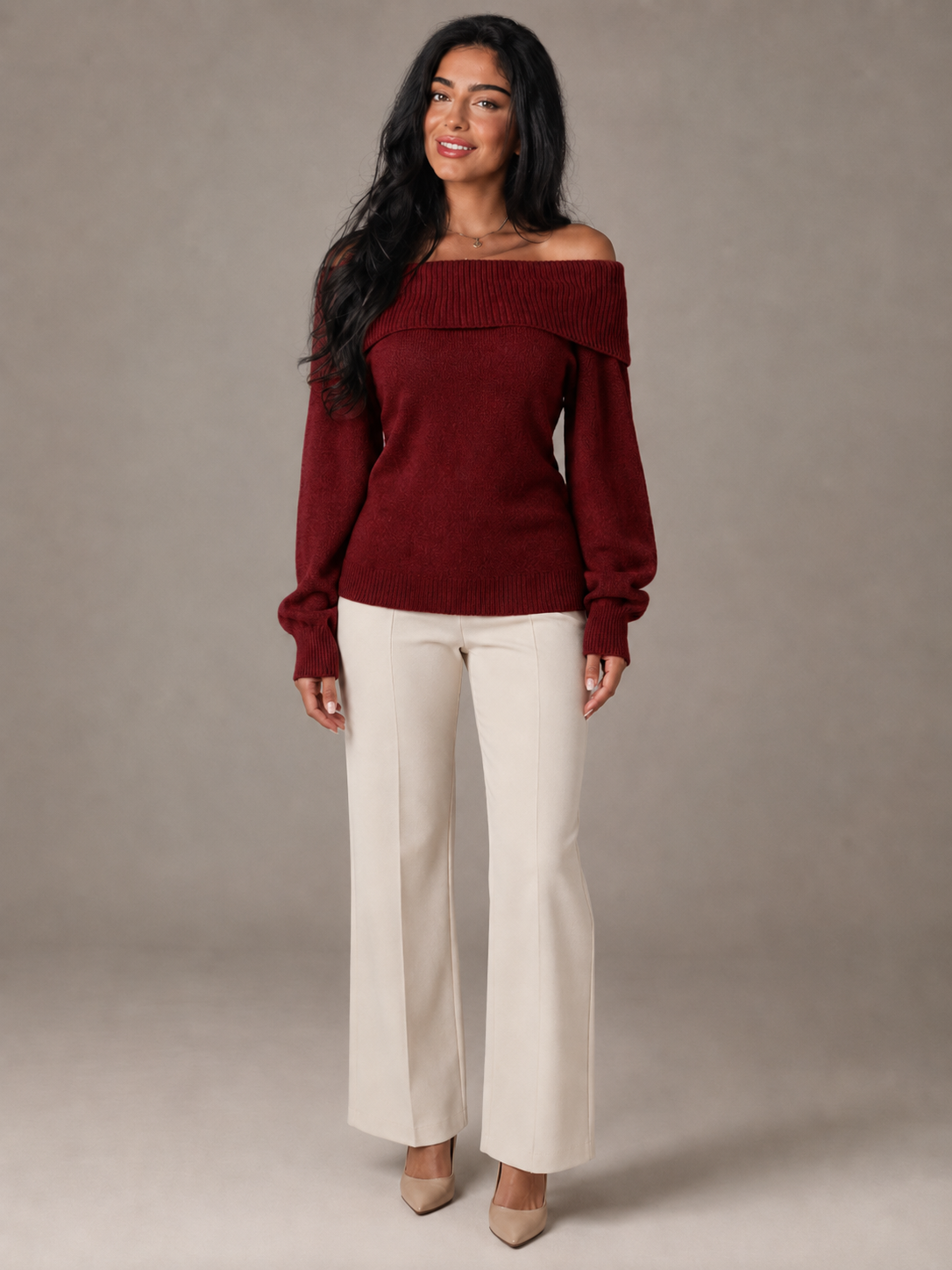 pull-over femme épaule dévoilée, manche longue avec poignet plissé