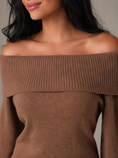 pull-over femme épaule dévoilée, couleur marron