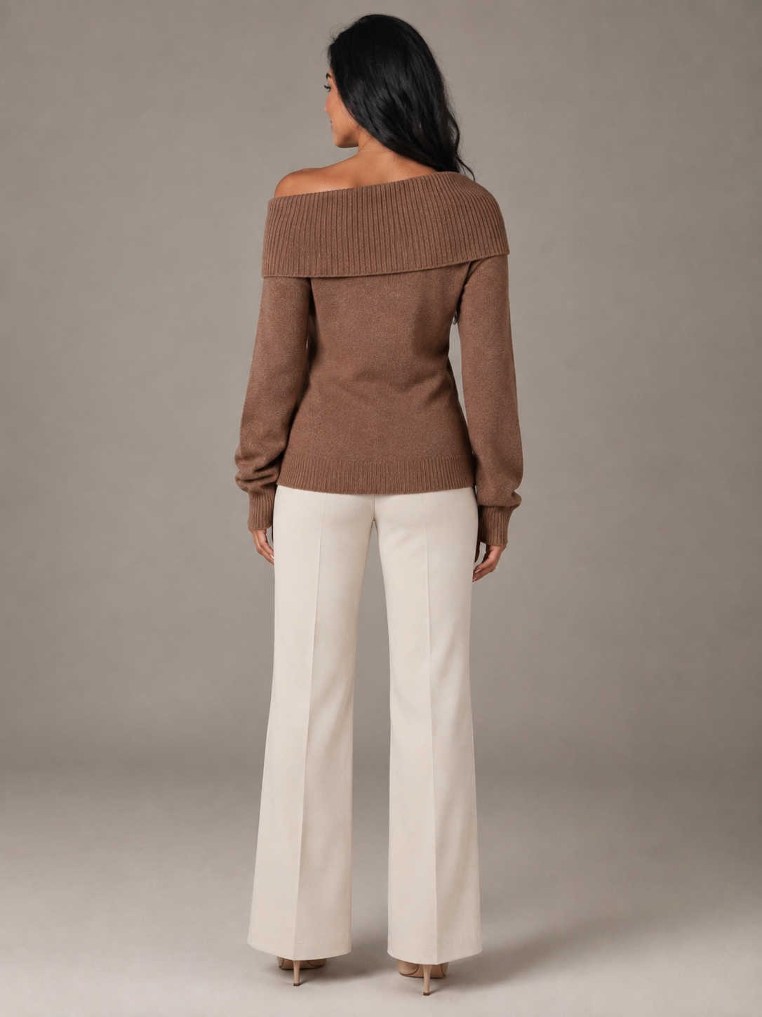 pull-over femme épaule dévoilée, couleur gris