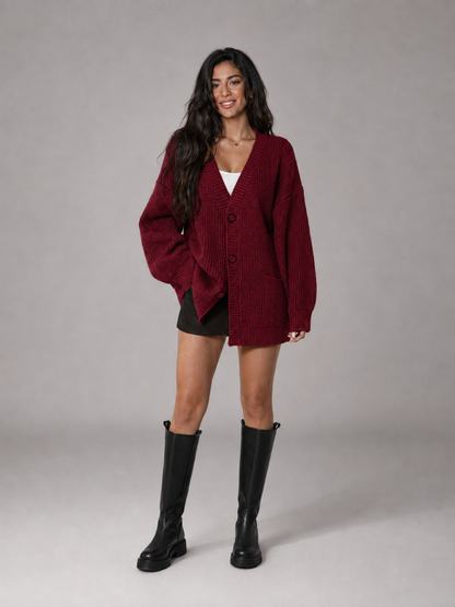 Cardigan oversize en maille épaisse coloris marron, vue d'ensemble