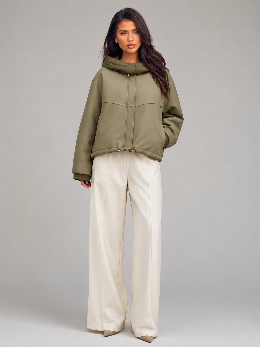 Veste verte matelassée pour femme, vue de face