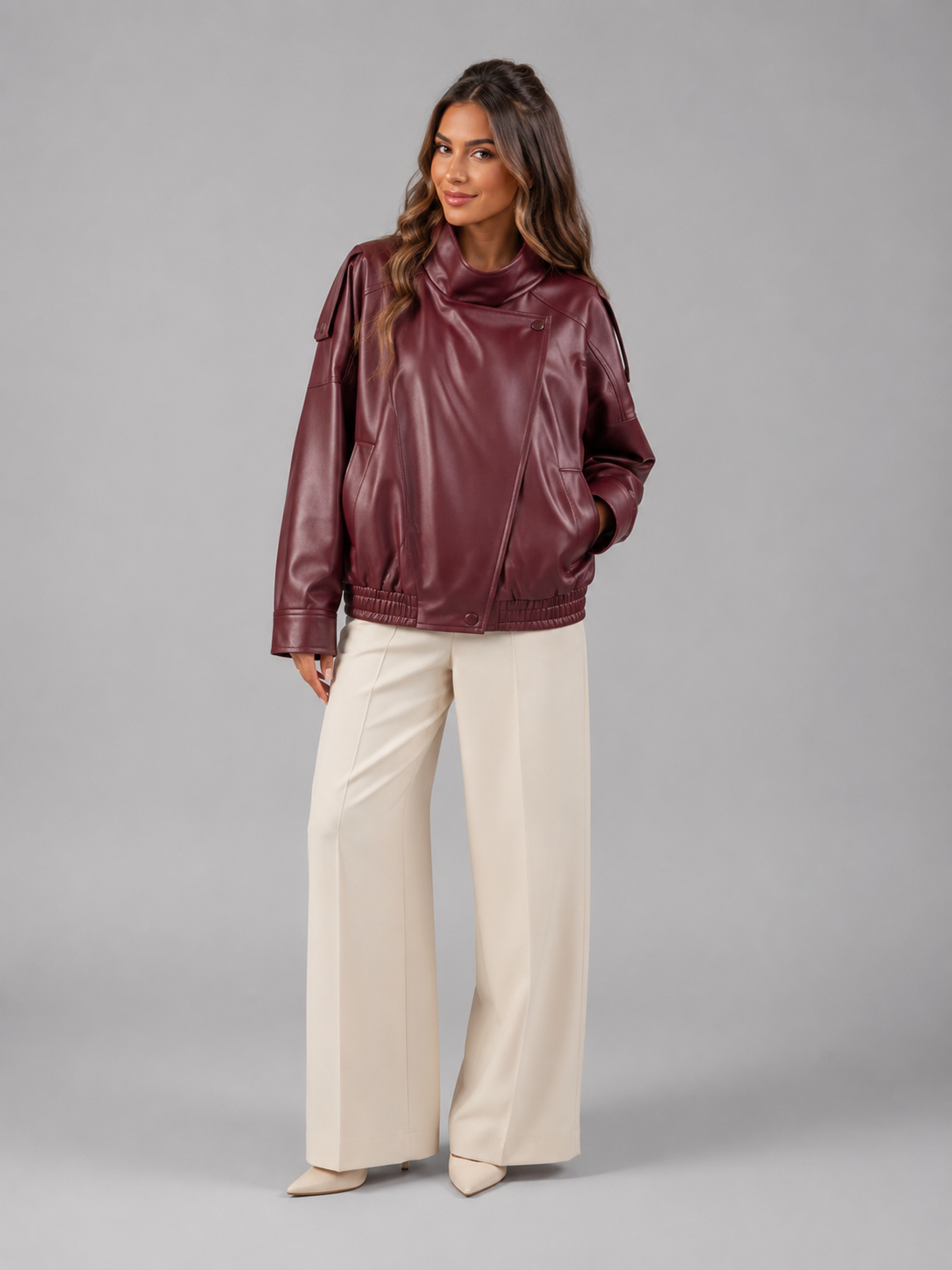 Veste bomber en cuir synthétique, vue avant