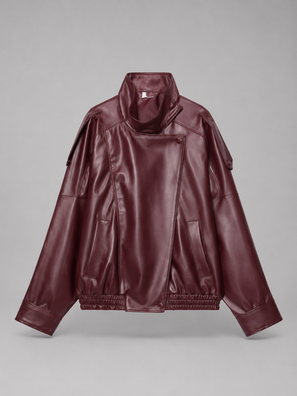 Veste bomber en cuir synthétique, détail du zip