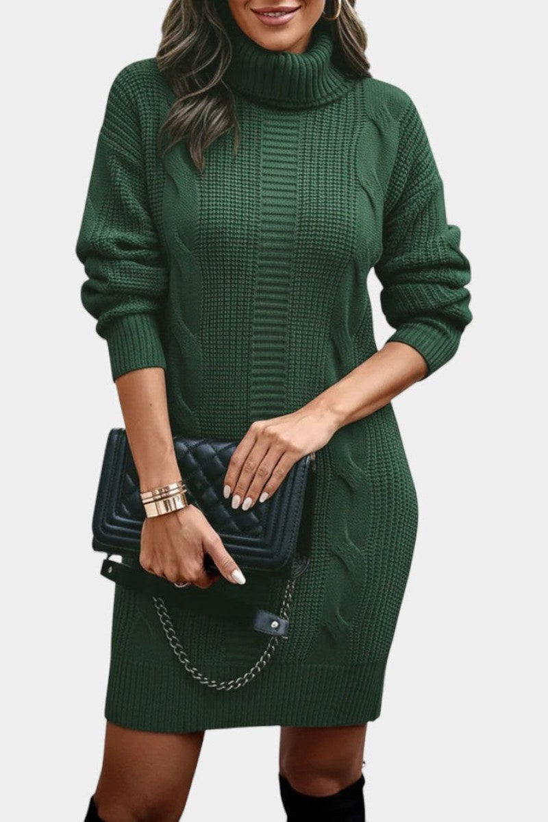 Robe de femme à col roulé avec panneaux de maille texture