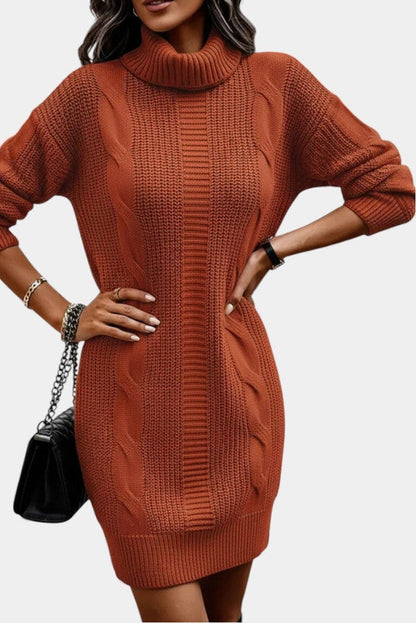 Robe de femme à col roulé avec panneaux de maille texture