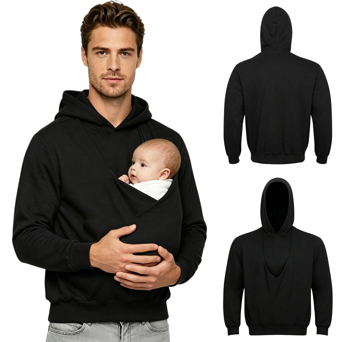 Hoodie de portage de bébé avec poche kangourou pour hommes, vue avant