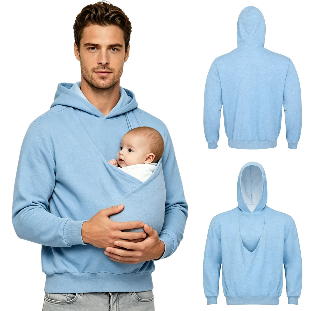 Hoodie de portage de bébé avec poche kangourou pour hommes, vue arrière