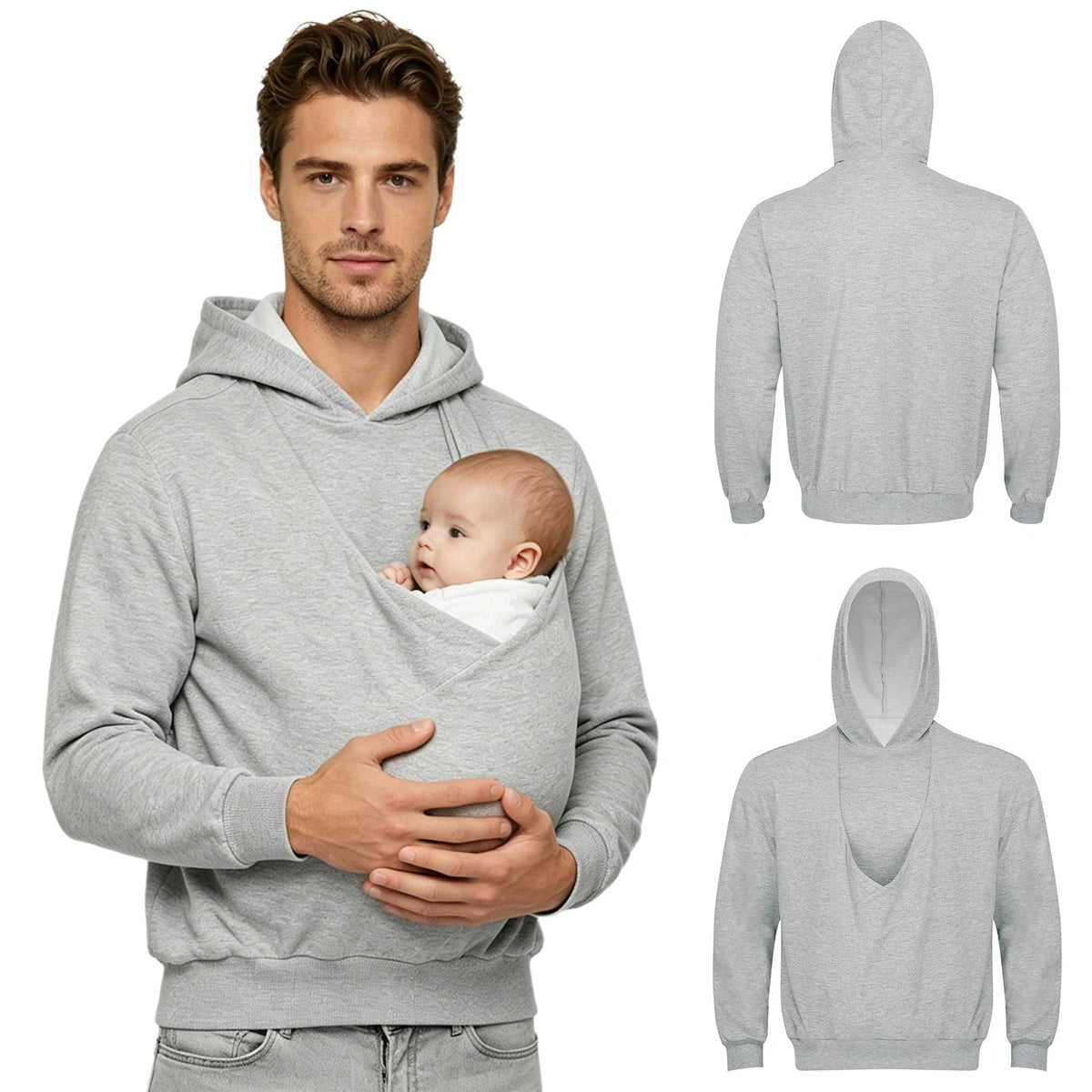 Hoodie de portage de bébé avec poche kangourou pour hommes, détail de la poche