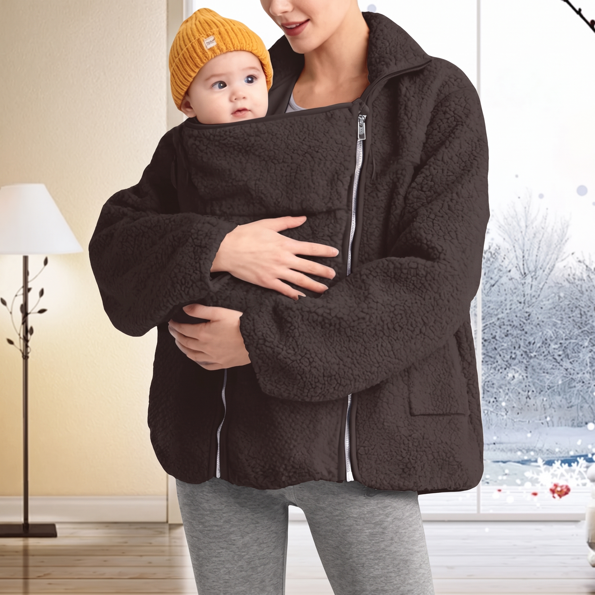Veste de grossesse et de portage de bébé en fleece, poche kangourou