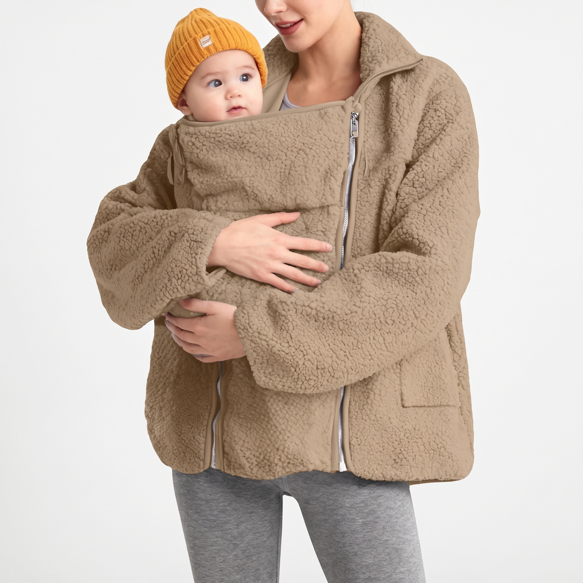 Veste de grossesse et de portage de bébé en fleece, détail de la poche
