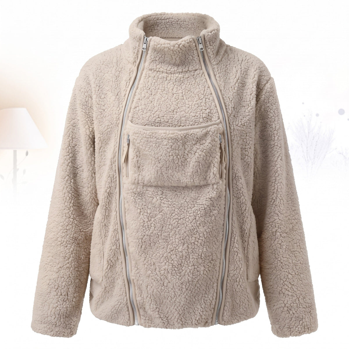 Veste de grossesse et de portage de bébé en fleece, modèle de dos avec un bébé