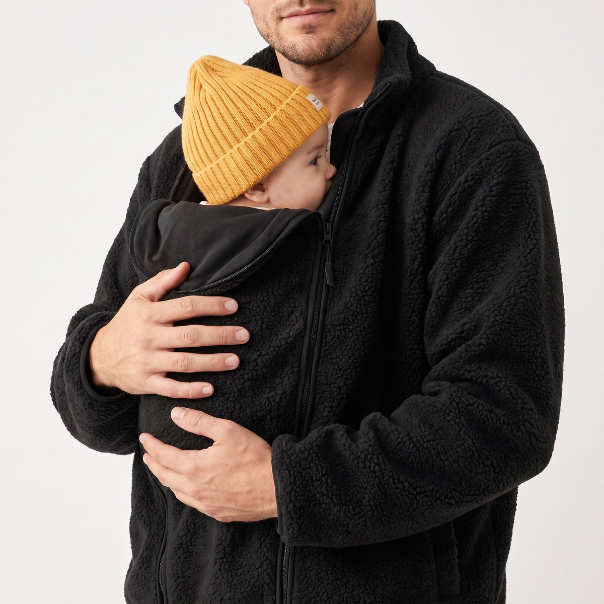 Veste de grossesse et de portage de bébé en fleece, fermeture éclair avec un bébé