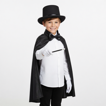 Ensemble costume de sorcier pour enfant avec chapeau pointu et cape, vue de face