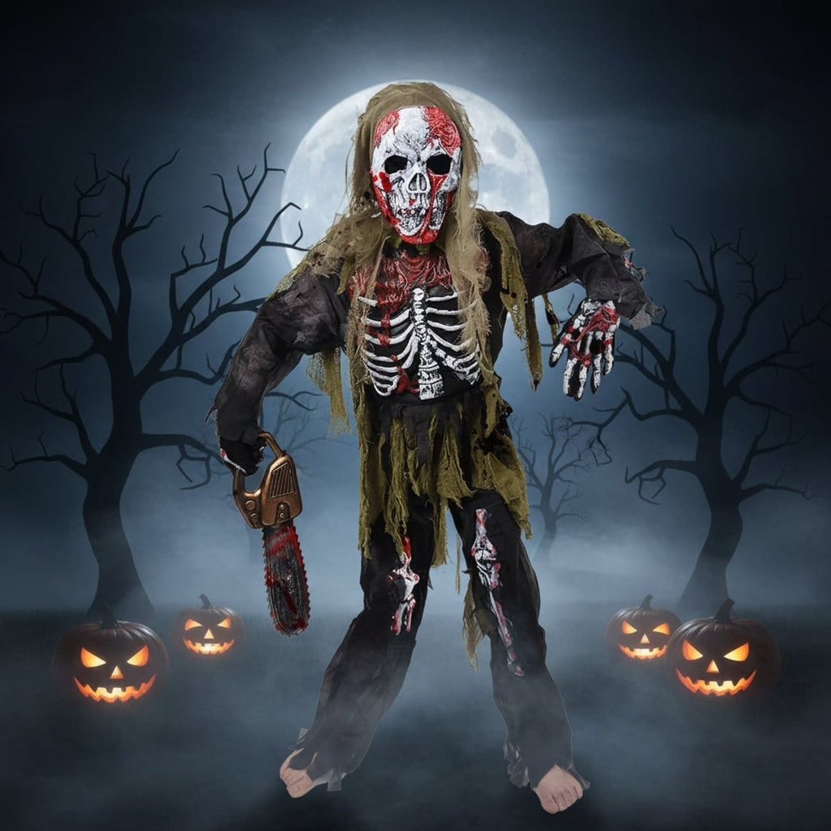 Costume de squelette zombie pour enfant, vue de face