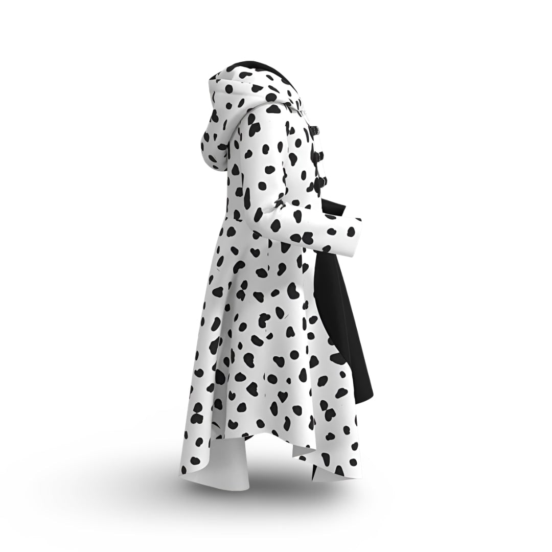 Robe de costume Cruella pour enfant, gros plan sur les taches de dalmatien
