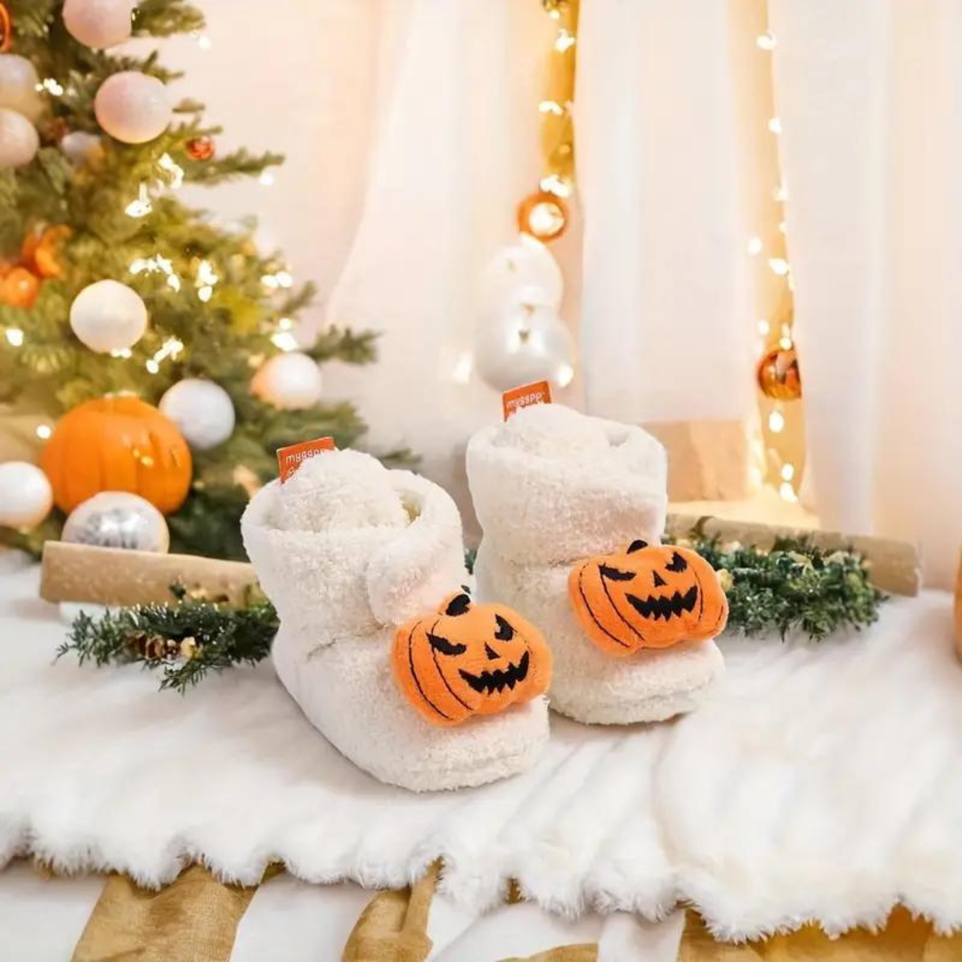 Chaussons d'Halloween pour enfant à imprimé fantaisie, vue de côté