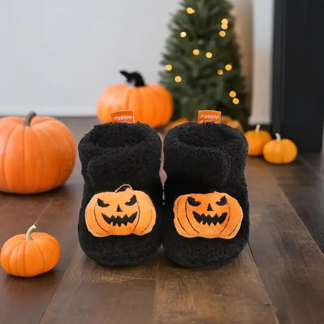 Chaussons d'Halloween pour enfant à imprimé fantaisie, vue de dos