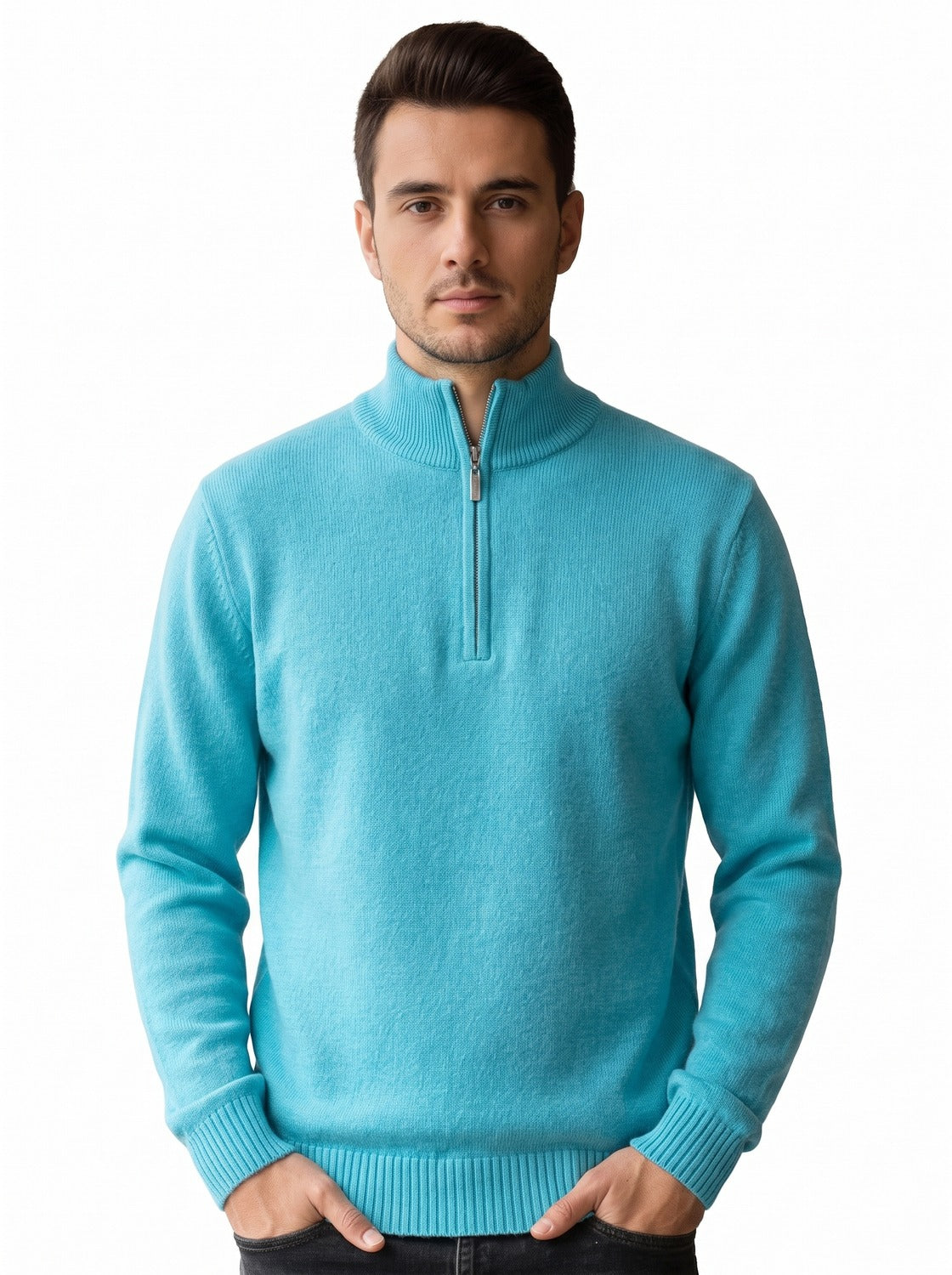pull homme décontracté élégant, détail de la fermeture éclair