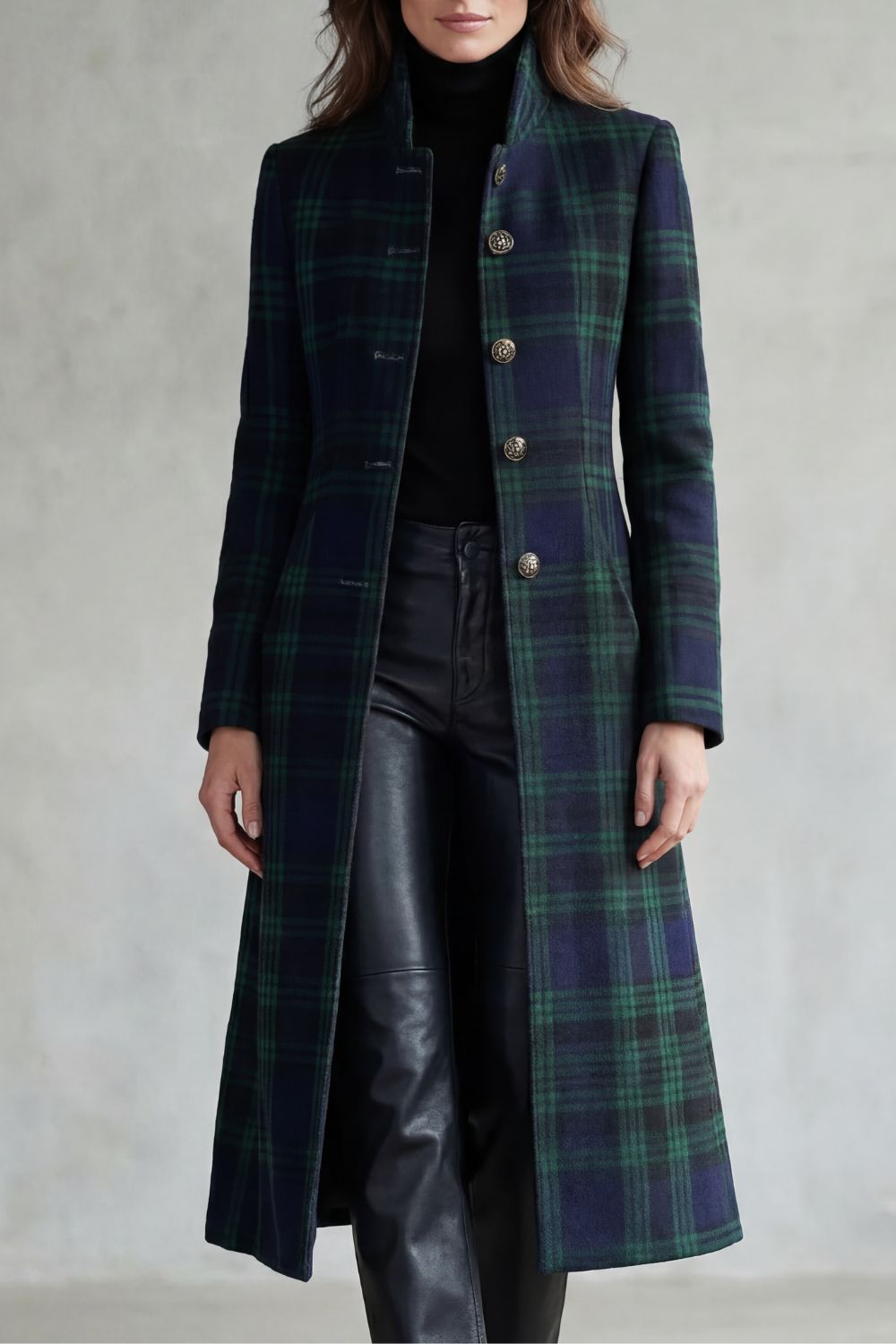 Manteau en laine à carreaux écossais, vue avant