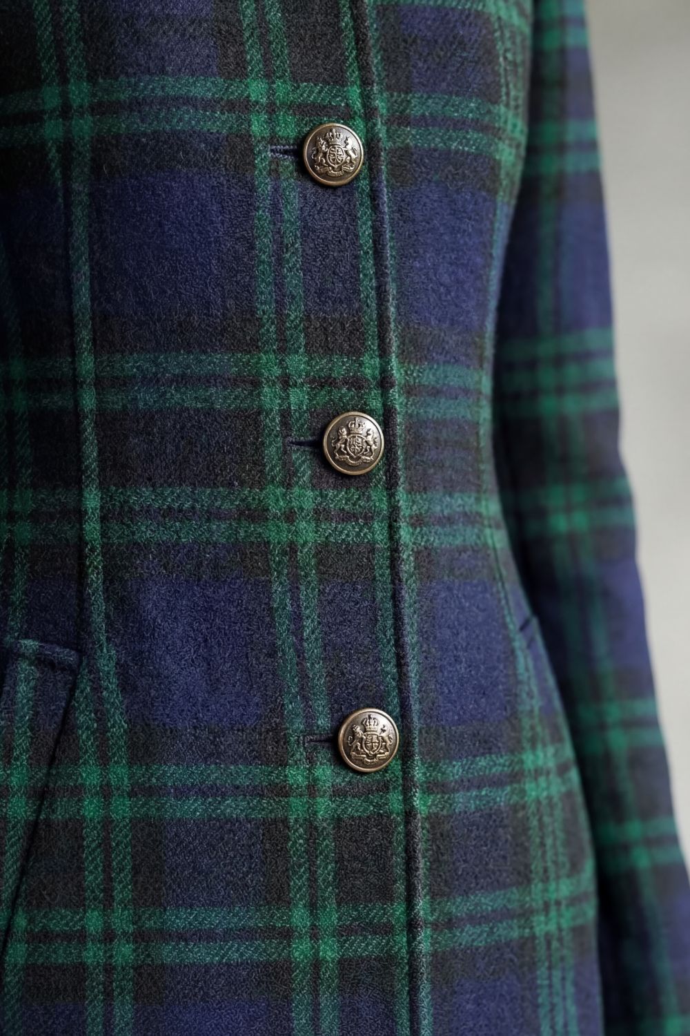 Manteau en laine à carreaux écossais, étiquette de garantie