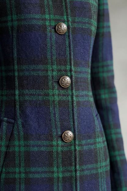 Manteau en laine à carreaux écossais, étiquette de garantie