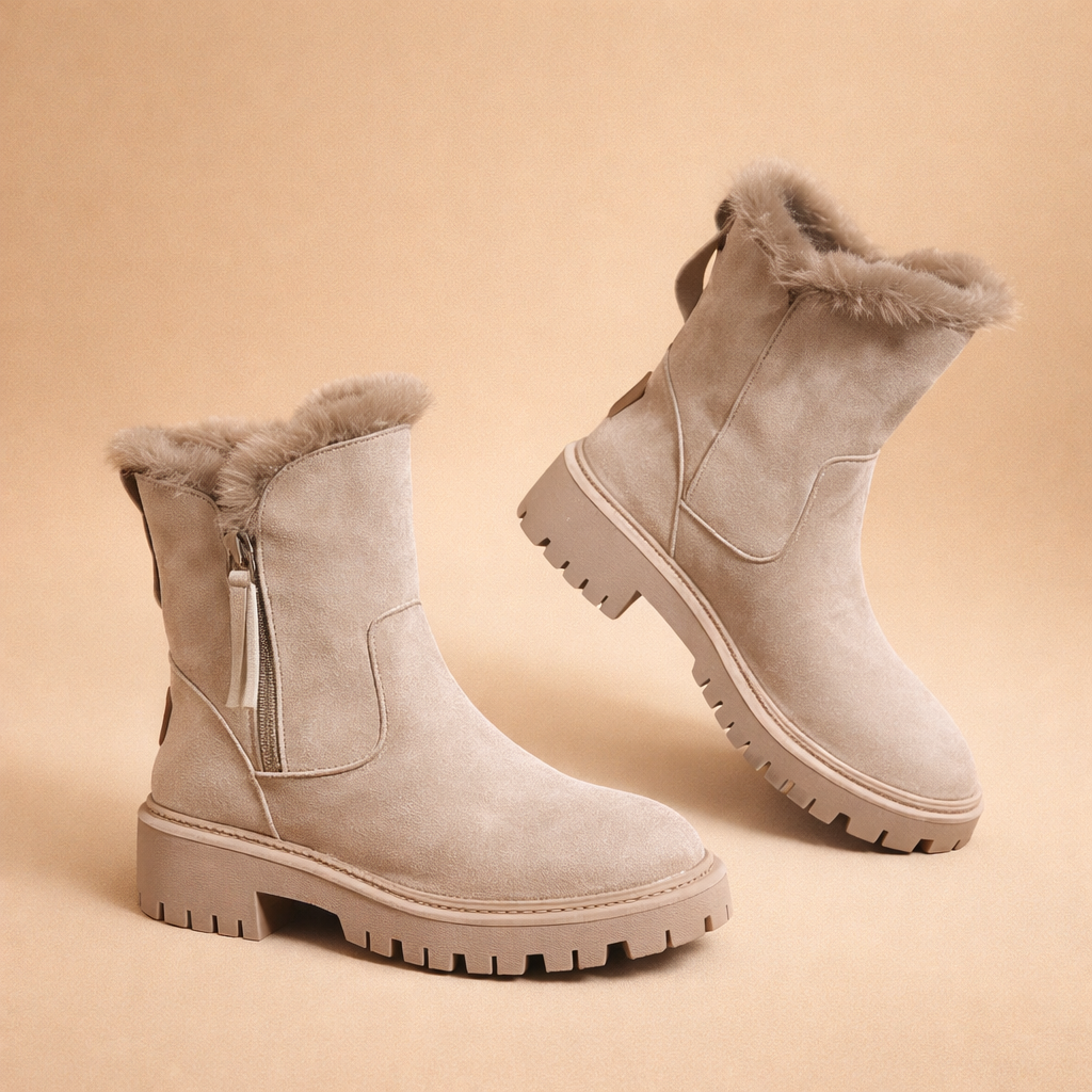 bottines à talon noires avec plateforme et doublure chauffante, vue de face