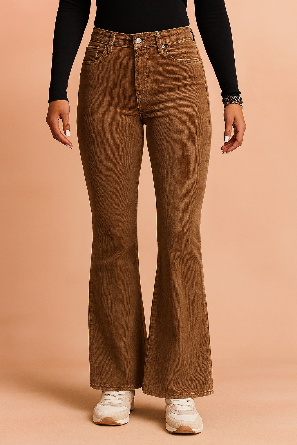 pantalon palazzo marron à taille haute, vue de dos