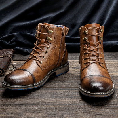 Bottines en cuir homme avec semelle orthopédique crantée, profil latéral