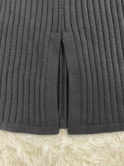 Women's Ribbed Knit Skirt Set – High Neck Sweater Co-Ord