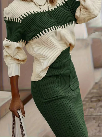Women's Ribbed Knit Skirt Set – High Neck Sweater Co-Ord