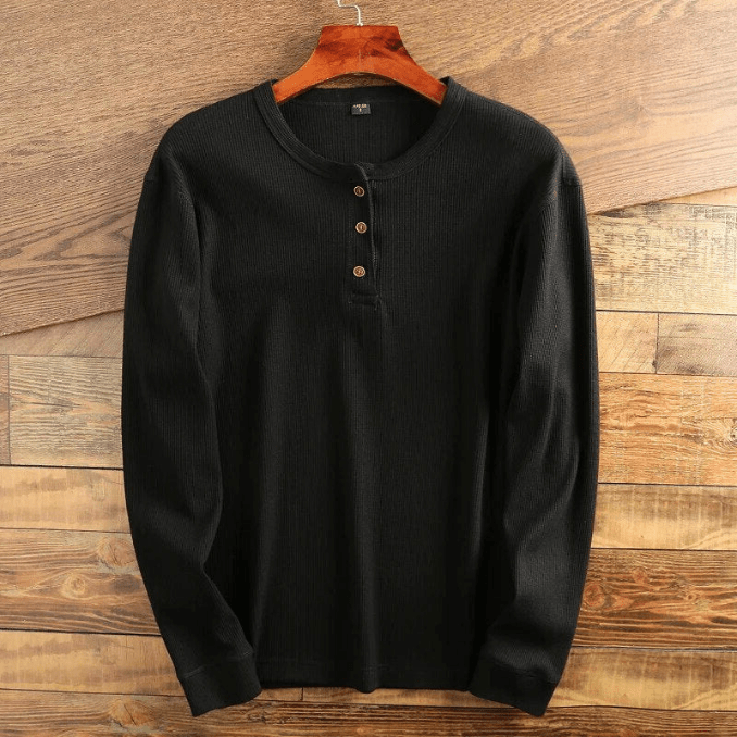 Chemise Henley pour homme avec texture waffle, détail du col