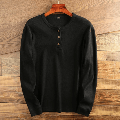 Chemise Henley pour homme avec texture waffle, détail du col