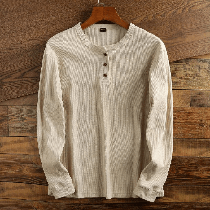 Chemise Henley pour homme avec texture waffle, vue de profil