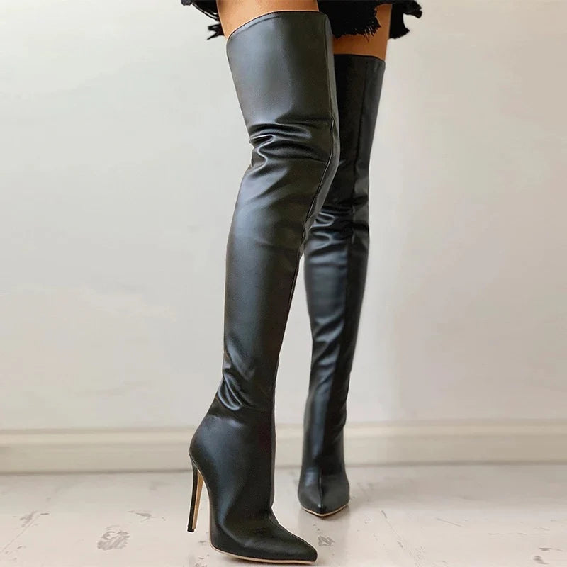 bottes genou hautes avec talon bloc doré, vue arrière
