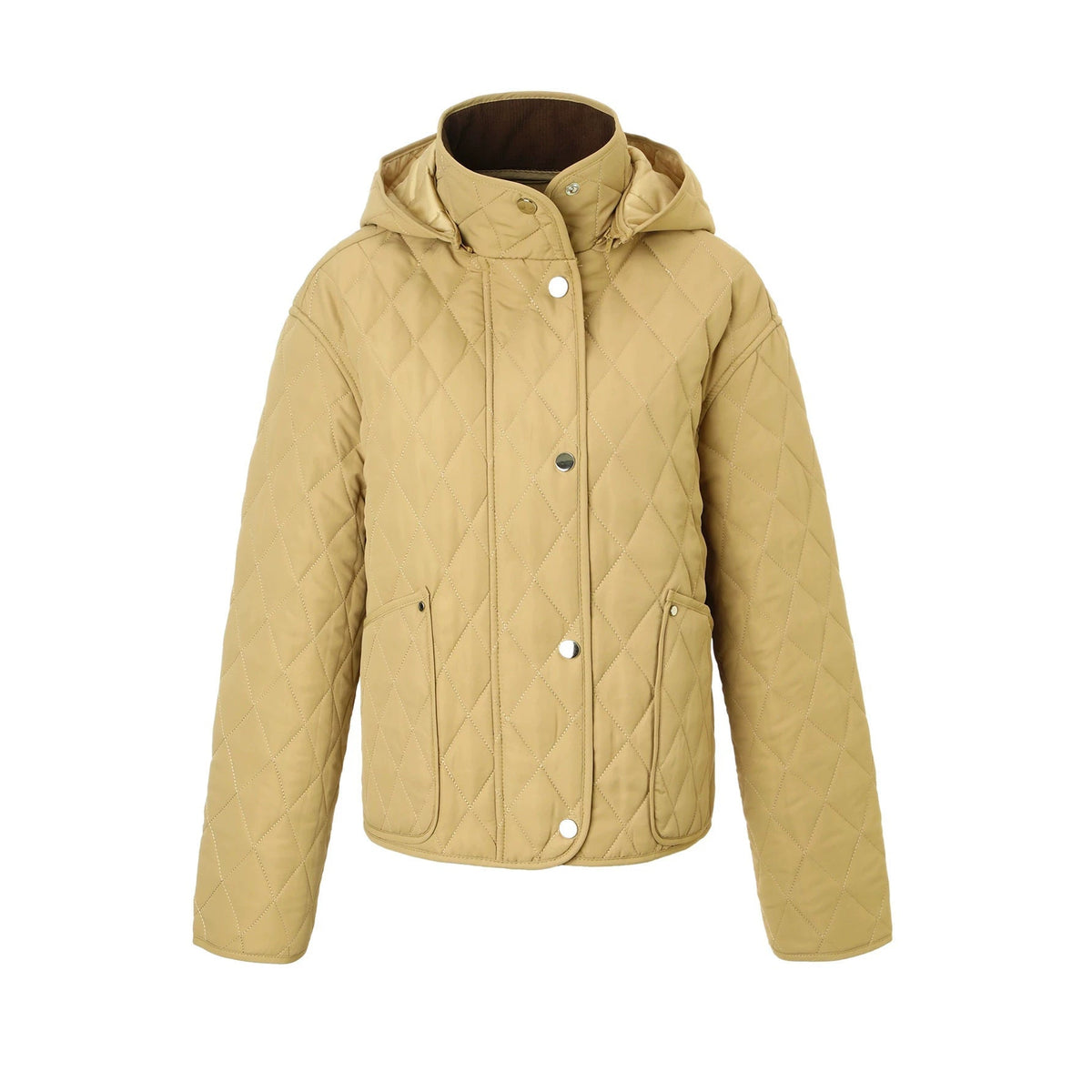 Veste courte à capuche quiltée pour femme, vue de face