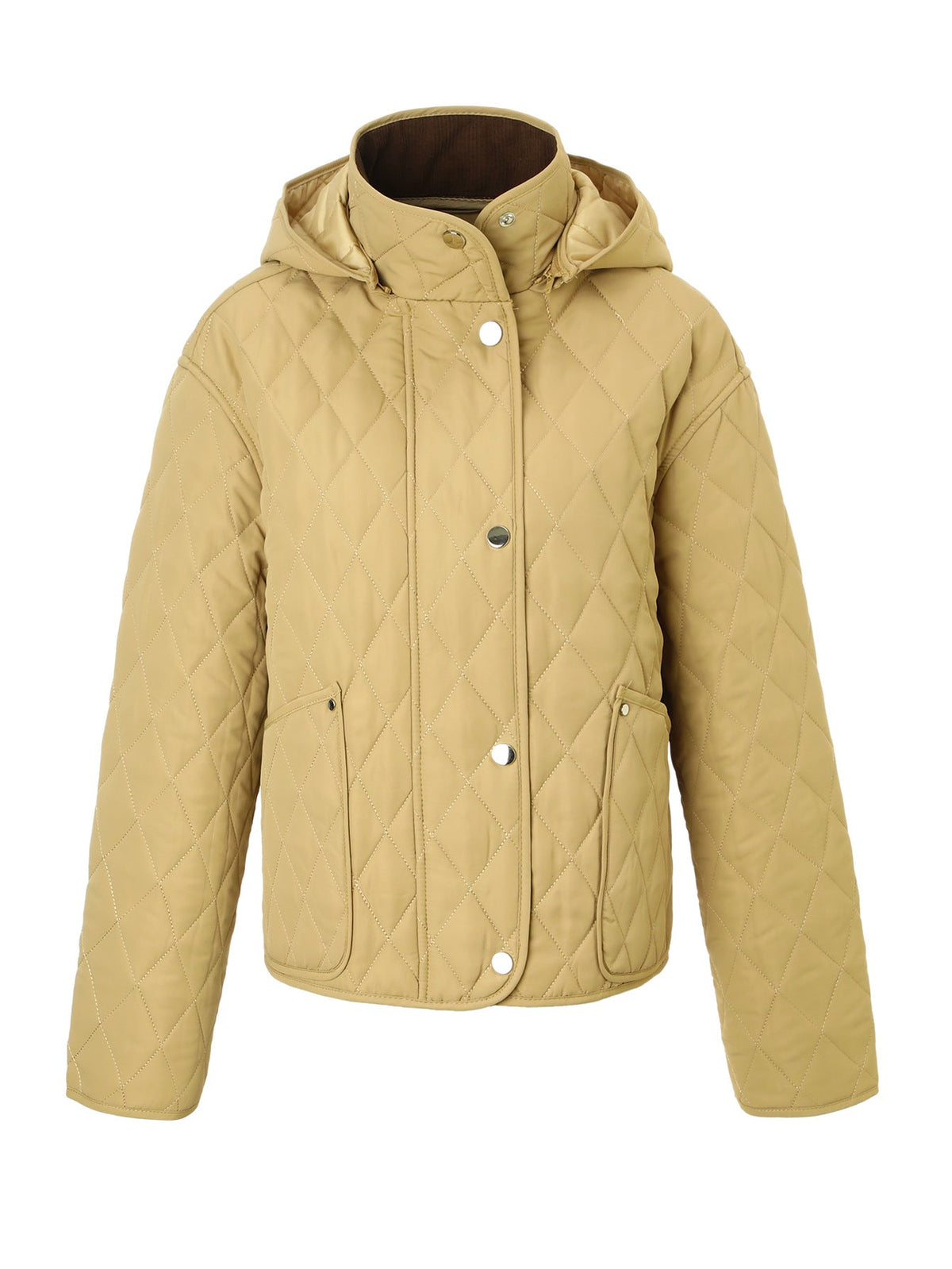 Veste courte à capuche quiltée pour femme, détail du capuche