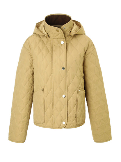 Veste courte à capuche quiltée pour femme, détail du capuche