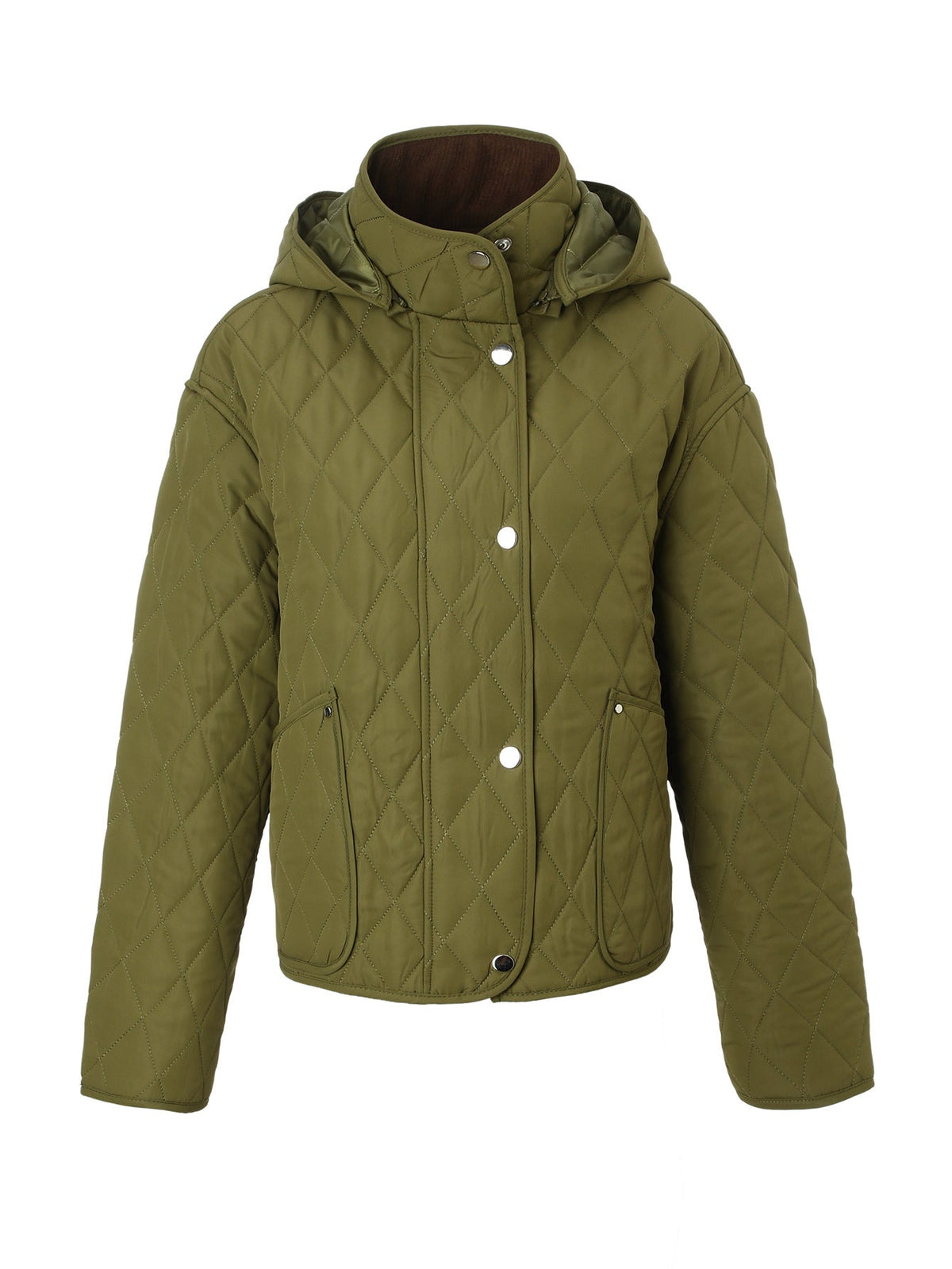 Veste courte à capuche quiltée pour femme, sur mannequin