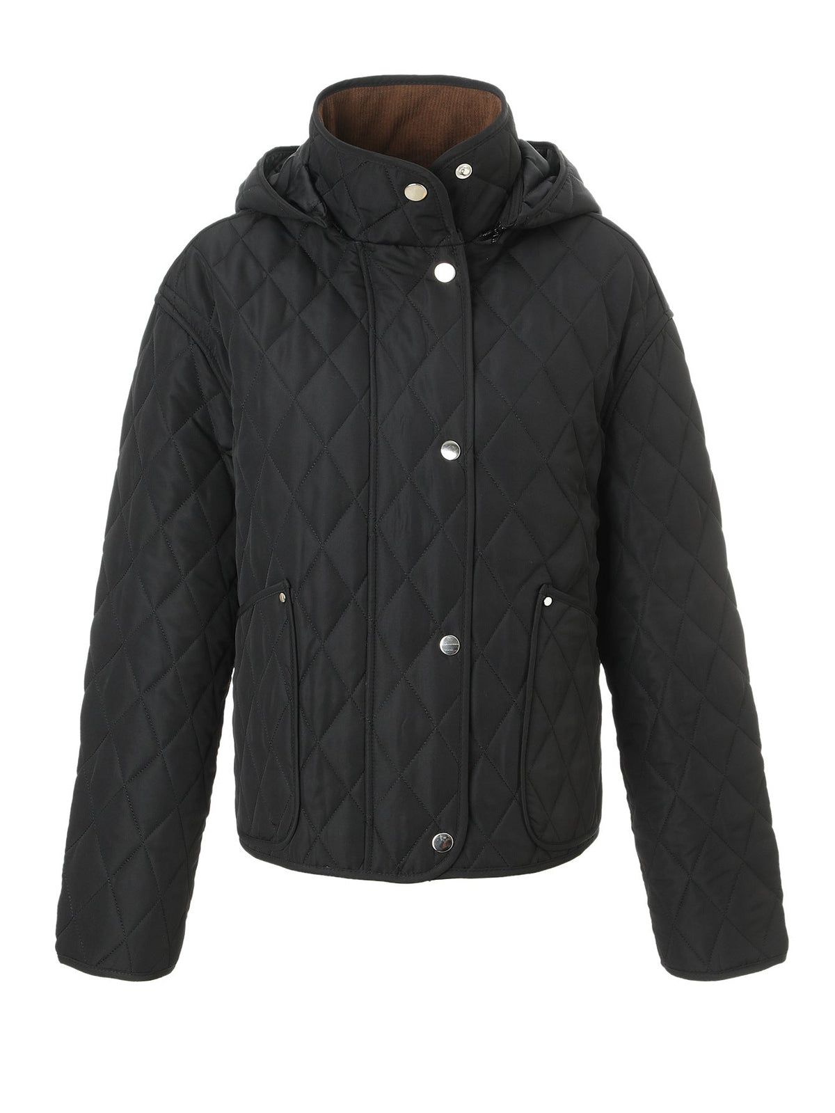 Veste courte à capuche quiltée pour femme, plat