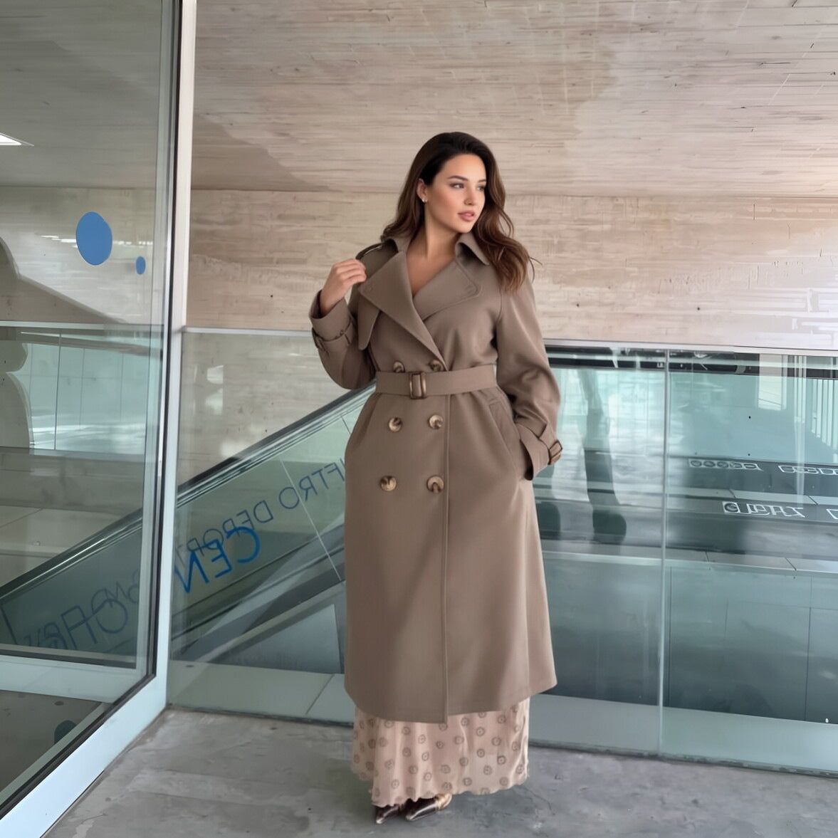 manteau long en trench-coat pour femme, vue avant
