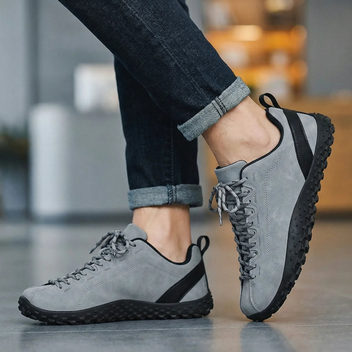 Chaussures de marche à largeur confortable en simili-cuir avec support d'arche