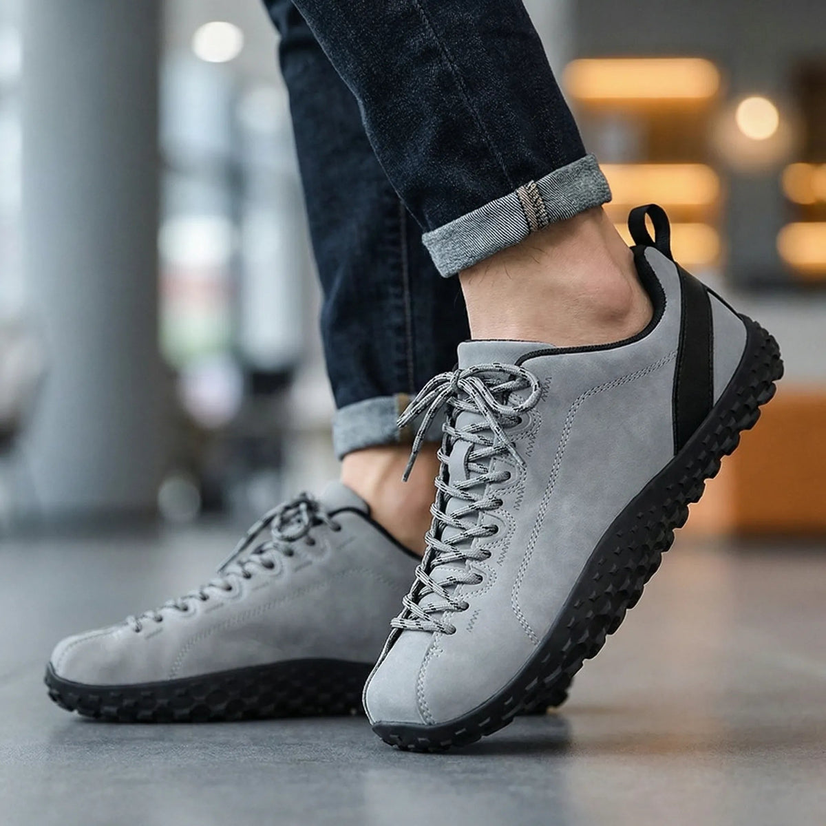 Chaussures de marche à largeur confortable en simili-cuir avec support d'arche