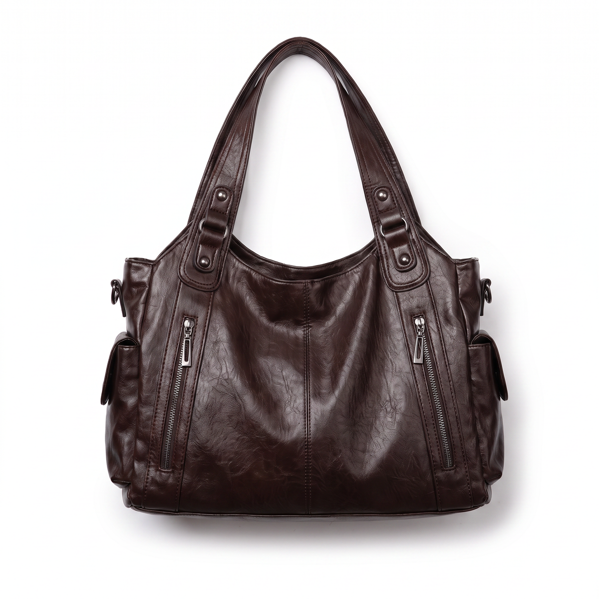 Sac à épaule en cuir faux, vue de la fermeture éclair